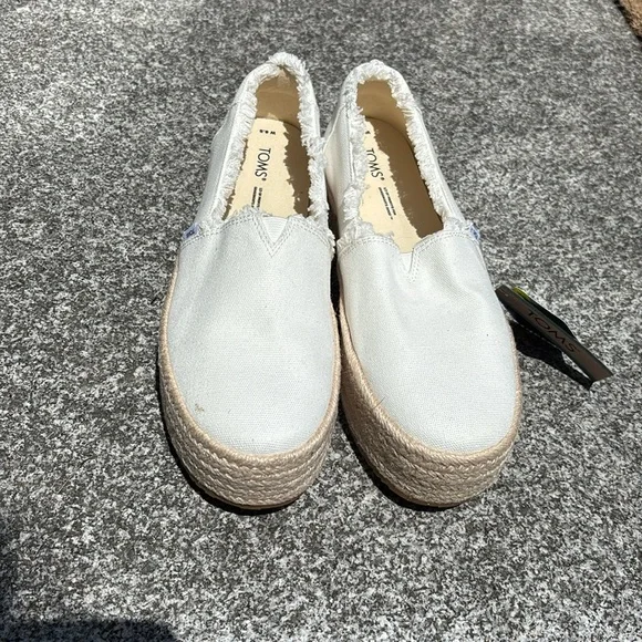NWT! Toms Valencia Platform Espadrille Chunky Heel Jute Canvas Slip On Shoes - Picture 4 of 8
